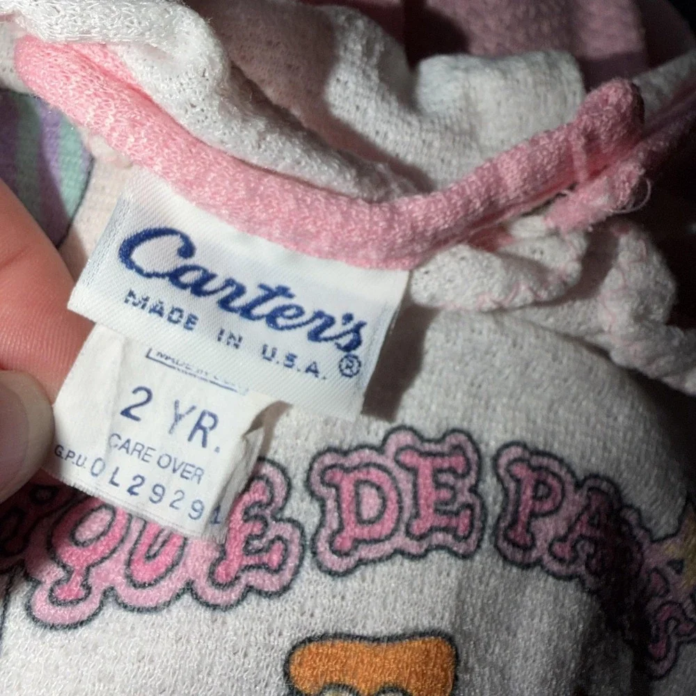 Vintage Carter's Pajama Set 2T Pink Circus Clown Ruffle Knit USA Snap Waist